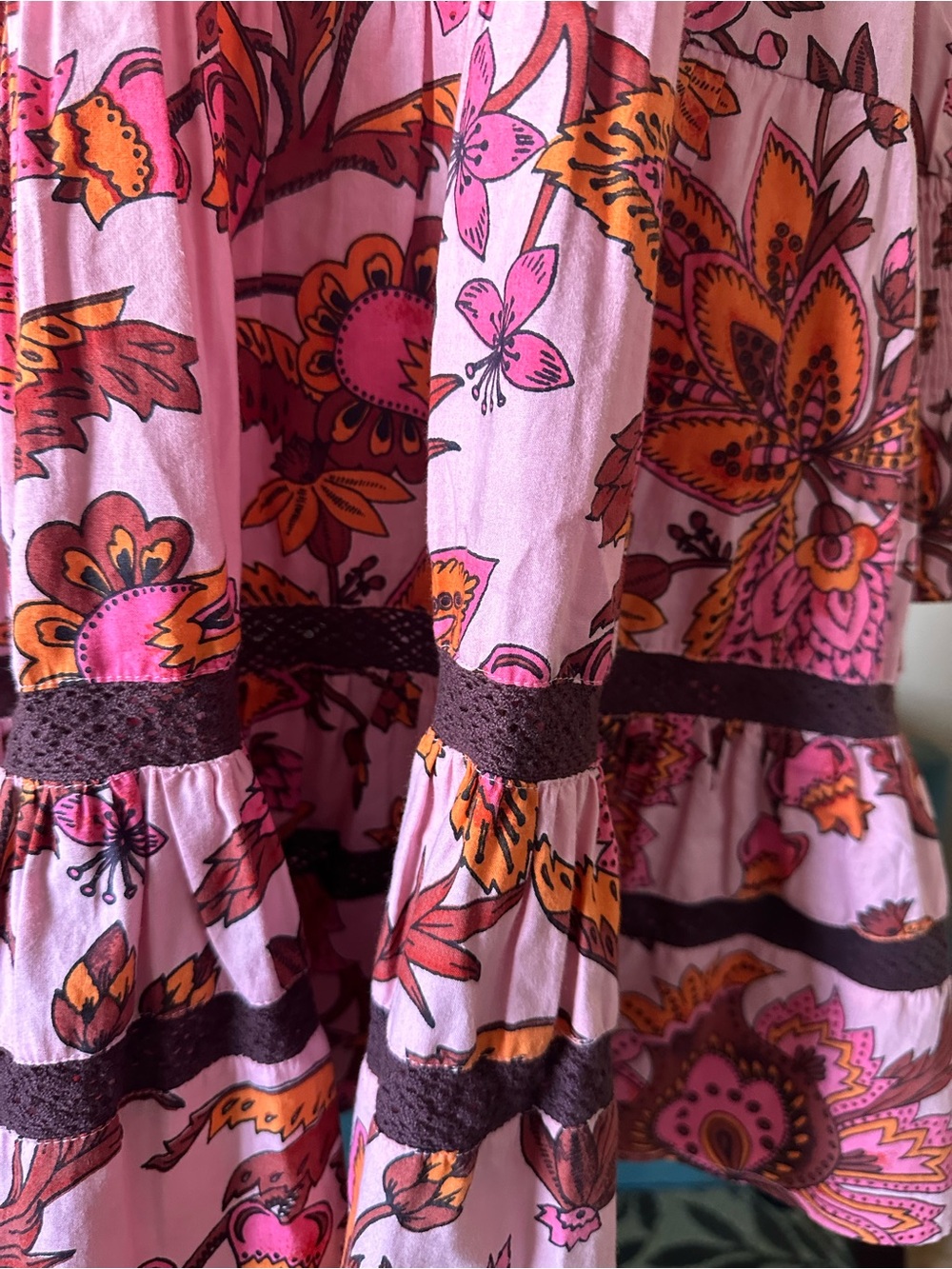 Tuckernuck NWT Pink Paisley Sunset Chintz Kenzo Dress Sz S Babydoll Smocked Cuff - Picture 3 of 10